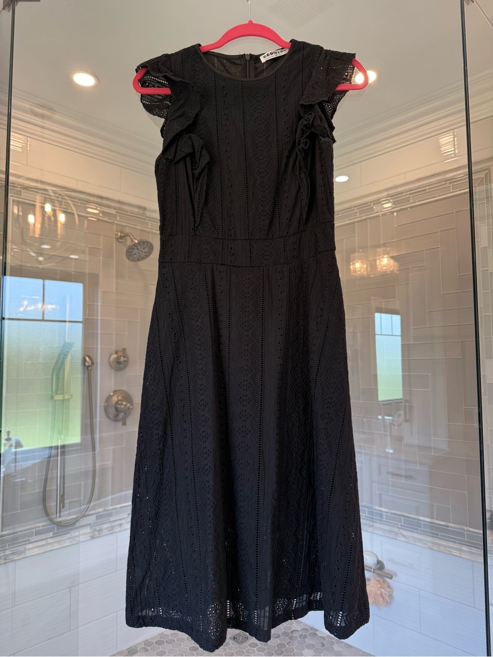 Wish Black Eyelet Midi Dress with Ruffle Sleeves